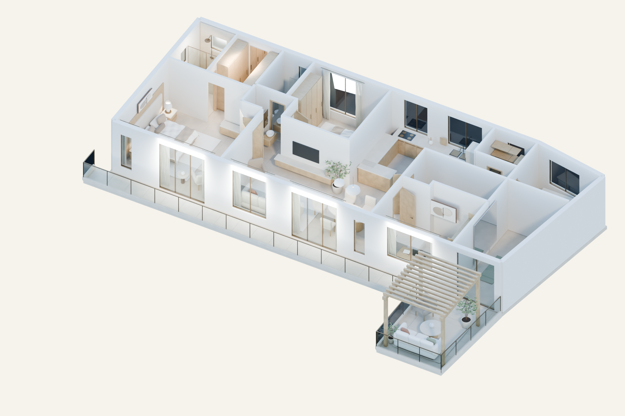 Earlier furnished overview of the second floor and terrace